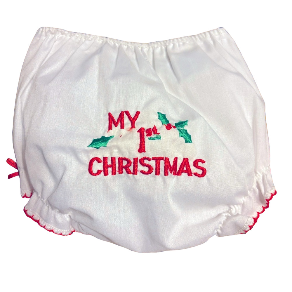 Vintage My 1st Christmas Baby Bloomers White Embroidered